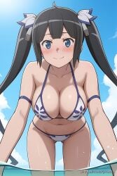 ai_generated aichat beach bikini breasts candid cute danmachi ecchi female girl hestia_(danmachi) pinku pinku.ai pinkuai sexy