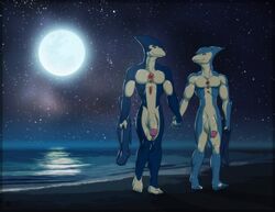 5_toes alien anthro balls beach big_penis cetacean dolphin humanoid male male_only mammal marine moon muscular neo-spacian_aqua_dolphin neo-spacian_marine_dolphin nude penis romantic seaside star toes tridark walking yaoi yu-gi-oh! yu-gi-oh!_gx