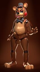 2024 3d_(artwork) 4k absurd_res animatronic anthro balls bear belly blender_(artwork) bow_tie clothing digital_media_(artwork) erection five_nights_at_freddy's five_nights_at_freddy's_2 genitals hat headgear headwear hi_res humanoid_genitalia humanoid_penis jizzyfox looking_at_viewer machine male mammal nude penis robot robot_anthro scottgames simple_background smile solo tongue tongue_out toy_freddy_(fnaf) ursine watermark