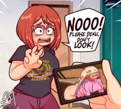 ass ass ass_crack atomic_wedgie blush blush blushing_female brown_hair brown_hair brunette_hair butt_crack childish_panties cute cute_panties cute_underwear embarrassed glasses mha my_hero_academia ochaco_uraraka ochako_uraraka panties pants pants_down pattern_panties pattern_underwear phone phone_screen phone_view semidraws short_hair underwear wedgie wedgiebully wedgied_female wedgienerd wedgies