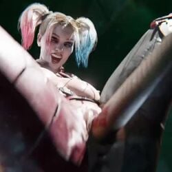 1girls 3d animated baseball_bat batman_(series) brtz dc dc_comics female female_focus female_only harley_quinn harley_quinn_(injustice) injustice_2 pussy_grip red_lipstick short_playtime shorter_than_30_seconds solo sound vaginal_insertion vaginal_penetration video