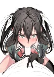 10s 1boy black_hair blush bow bowtie elbow_gloves fellatio female glaring gloves green_eyes hair_between_eyes hair_ribbon kantai_collection long_hair looking_at_viewer oral pov_crotch red_bow red_bowtie remodel_(kantai_collection) ribbon single_elbow_glove single_thighhigh solo_focus tearing_up tears thighhighs tone_(kantai_collection) twintails ulrich_(tagaragakuin) white_ribbon