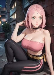 1girls 2d ai_generated bare_shoulders belt big_breasts boruto:_naruto_next_generations chest choker cleavage collar completely_nude completely_nude_female curvy curvy_figure cute detailed eyelashes eyeshadow female female_focus fit fit_female high_quality huge_breasts large_breasts lips lipstick makeup mascara mature mature_female naruto naruto_(series) naruto_shippuden pants pink_hair rubber sagging_breasts sakura_haruno seductive seductive_look sex short_hair stable_diffusion tagme tank_top topless tubetop