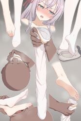 alisa_mikhailovna_kujou dark-skinned_male female foot_fetish fz064 light-skinned_female light_skin long_hair older_male older_man_and_teenage_girl silver_hair tokidoki_bosotto_russian_de_dereru_tonari_no_alya-san white_thighhighs