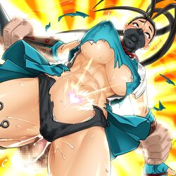 1girls abs ahe_gao black_hair breasts censored cleavage clothed_sex cum_in_pussy cum_inside erect_nipples female fushisha_o half_mask heart ibuki_(street_fighter) impregnation lactation mask mosaic_censoring panties school_uniform sex skirt solo_focus straight street_fighter street_fighter_v sweat toned torn_clothes underboob underwear vaginal_penetration