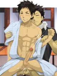 2boys anal clenched_teeth cum cumdrip ejaculation male multiple_boys orgasm resfrio robe sex sitting sitting_on_person wince yaoi