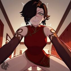 ai_generated black_hair cinder_fall cowgirl_position evil_grin riding riding_penis rwby scar