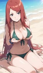 ai_generated bikini holding_breast kushina_uzumaki looking_at_viewer naruto smile smiling_at_viewer uzumaki_kushina