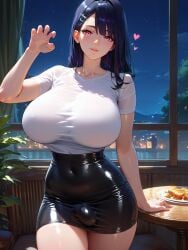 1futa absurd_res ai_generated amiiari bulge bulge_through_clothing claw_pose detailed dickgirl futa_only futanari hand_behind_back highres hourglass_figure huge_breasts huge_thighs leather leather_clothing pencil_skirt penis_under_clothes penis_under_dress penis_under_skirt standing thick_thighs tight_clothing tight_shirt