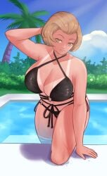 alternate_costume bikini black_bikini black_swimsuit breasts female female_only fire_emblem fire_emblem:_three_houses looking_at_viewer manuela_casagranda nintendo obsidianwasp solo swimsuit tanline