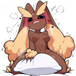 1girls ai_generated anthro aroused biting_lip black_sclera breasts brown_body brown_fur cold_shrike estrus female female_only game_freak grinding heart heart-shaped_pupils heat horny humping humping_pillow in_heat lagomorph long_ears lopunny masturbation nintendo novelai pillow pillow_humping pokemon pokemon_(species) riding self_upload solo sweat white_background