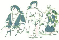 bathing clothed dragon fundoshi human kenta_(taylor_titmouse) male male/female obese_male partially_clothed taylor_titmouse wakatake-no-taki