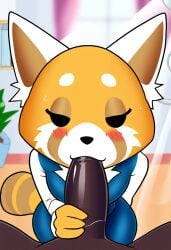 aggressive_retsuko aggretsuko ai_generated ailurid anthro blush bodily_fluids breasts canid clothed clothing duo erection fellatio female first_person_view fur genitals haida haida_(aggretsuko) hellsonger hi_res male male/female male_penetrating male_pov mammal office oral oral_penetration pencil_skirt penetration penile penis red_panda retsuko sanrio sex solo_focus sweat