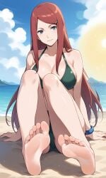 ai_generated bikini feet_focus feet_up kushina_uzumaki looking_at_viewer naruto smile smile_at_viewer uzumaki_kushina