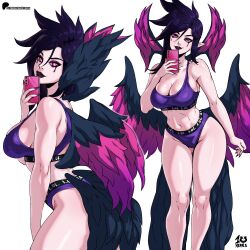 bra female fitness hip_wings kyoffie league_of_legends morgana panties phone underwear wings