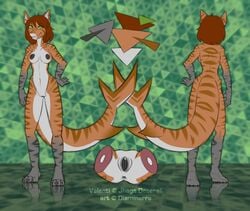 abstract_background anthro breasts diaminerre fish green_eyes hair marine model_sheet nipples nude orange_hair pussy shark shark_girl stripes tiger_shark