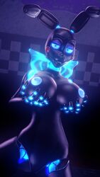 2017 3d animatronic anthro blue_eyes blue_nipples bow breasts female five_nights_at_freddy's five_nights_at_freddy's_2 glowing glowing_eyes hi_res lagomorph looking_at_viewer machine mammal neon nipples nude pervertguy341 pussy rabbit robot shadow_bonnie solo source_filmmaker video_games