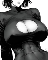 1girls 2d abs big_breasts black_and_white black_hair boob_window clothed clothing color fat_breasts female female_focus female_only fit_female flat_belly fubuki_(one-punch_man) hi_res large_breasts light-skinned_female light_skin lipstick monochrome mostlybluewyatt muscles muscular muscular_female nipple_bulge nipples_visible_through_clothing one-punch_man short_hair solo solo_female tagme thick_thighs