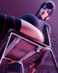 1boy 1girls 3d 3d_(artwork) black_hair butt_crush buttcrush domination giant_woman giantess height_difference hotel_transylvania human human_male larger_female mavis_dracula scraggle shrunk shrunken_woman sitting sitting_on_person size_difference smaller_male sprankeez vampire vampire_girl