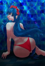 1girls alternate_costume ass bikini blush commission drowning feet female fire_emblem fire_emblem:_the_binding_blade fire_emblem_heroes flower_in_hair hair_flower large_ass lilina_(fire_emblem) lilina_(summer)_(fire_emblem) official_alternate_costume puffy_cheeks red_bikini red_swimsuit swimsuit topless underwater vicdezart