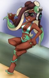 ankle_bracelets barefoot bikini drool drooling feet foot_fetish foot_focus hypno_shades_(splatoon) hypnosis marina_(splatoon) mind_control octarian_tattoo sharp_teeth soles splatoon splatoon_2 swimsuit tattoo tentacle_hair toes