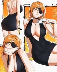 back big_ass big_breasts black_nails breasts clothing dominant_female dress eyepatch female female_only hammer jujutsu_kaisen kugisaki_nobara low_cut_dress nail_polish nails only_female orange_eyes orange_hair painted_nails waligner