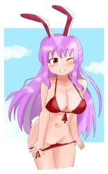 big_breasts bikini blush blush pink_hair rabbit_ears red_eyes reisen_udongein_inaba touhou