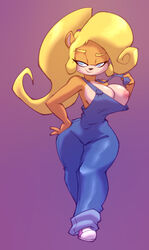 1girls 2017 activision anthro areola bigdad bimbo blonde_hair blue_eyes breasts busty casual cleavage clothing coco_bandicoot crash_(series) female female_focus female_only flashing footwear hourglass_figure large_hips nipples no_bra overalls overalls_only perfect_body ponytail simple_background smile solo thick_ass thick_thighs thin_waist topless undressing video_games voluptuous wide_hips