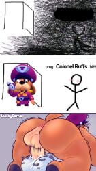 9:16 ambiguous_gender anal anthro ass balls big_balls big_butt bodily_fluids brawl_stars canid canine canis colonel_ruffs colonel_ruffs_(brawl_stars) cum cum_in_ass cum_inside domestic_dog from_front_position genital_fluids genitals hi_res humanoid liukky male mammal mating_press meme omg_hi! ruffs sex size_difference supercell_(company) y/n