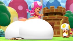 1girls 2boys allstarman backboob big_breasts brick_block castle flag_pole flattened huge_ass hyper hyper_ass looking_at_another looking_back looking_down mario_(series) massive_ass massive_breasts massive_butt nintendo pole sitting_on_person stuck_in_ground super_mario_bros. tagme tall_female taller_female toad_(mario) toadette white_pants wide_hips yellow_toad