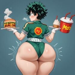 1femboy ai_generated ass ass_focus big_ass fast_food fast_food_employee femboy gay huge_ass izuku_midoriya large_ass leotard male male_focus my_hero_academia rule_63 solo_male tagme thick_ass thick_thighs wide_hips