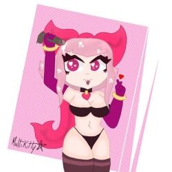 bra brawl_stars dark_penis light_skin melodie_(brawl_stars) multikitty panties pink_hair purple_gloves red_bow red_eyes socks ⁶1girls