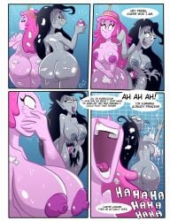 adventure_time canon_couple canon_lesbian commission dialogue elfox691 english_text marceline premature_ejaculation_shaming princess_bubblegum shower small_penis_humiliation soap