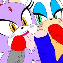 1:1 anthro big_penis blaze_the_cat breasts chiropteran domestic_cat duo e-123_omega edit excito feline fellatio female female/female genitals knuckles_the_echidna licking mammal oral penile penis penis_lick rouge_the_bat sega sex sonic_(series) sonic_adventure sonic_heroes sonic_rush sonic_the_hedgehog sonic_the_hedgehog_(series) third-party_edit tongue tongue_out