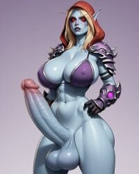 1futa abs ai_generated armor armored_gloves balls blonde_hair blue-skinned_futanari blue_skin bra breasts elf elf_futanari erect_penis erection futa_balls futa_cock futa_only futanari huge_balls huge_cock penis red_eyes shoulder_armor sylvanas_windrunner world_of_warcraft