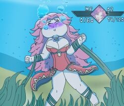 1girls _frankysniper angela_(seiken_densetsu_3) angela_(trials_of_mana) big_breasts breasts commission drowning feet gameplay_mechanics leotard long_hair oxygen_meter peril pink_hair puffy_cheeks seiken_densetsu_3 thighs trials_of_mana underwater