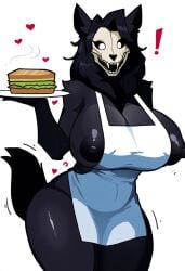 ! ai_generated anthro apron apron_only big_breasts female female_only heart holding_plate mal0 malo nai_diffusion nipples novelai plate sandwich_(food) scp-1471 scp-1471-a scp_foundation self_upload thick_thighs weedvee420