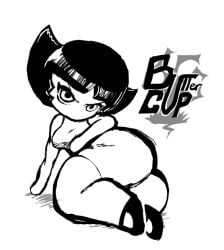 1girls angry angry_face artist_logo ass ass_focus big_ass black_hair breasts buttercup_(powerpuff_girls) huge_ass looking_at_viewer lying_on_side powerpuff_girls short_hair stockings tagme thick_thighs zommbay