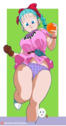 blue_hair bulma bulma_briefs caisama dragon_ball dragon_ball_(classic) female miniskirt panties pink_skirt shoes skirt sneakers solo tagme teenage_bulma