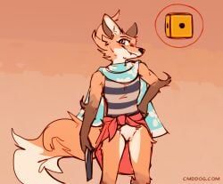 2024 anthro biped blush bottomless bottomless_anthro bottomless_female brown_body brown_fur canid canine clothed clothing dice digital_media_(artwork) dungeons_of_aether female female_anthro fleet_(dungeons_of_aether) fox fur gameplay_mechanics genitals gloves_(marking) lawyerdog looking_at_viewer mammal markings multicolored_body multicolored_fur orange_body orange_fur pussy rivals_of_aether solo text url white_body white_fur