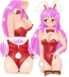 big_breasts blush blush bunnysuit pink_hair rabbit_ears red_eyes reisen_udongein_inaba touhou