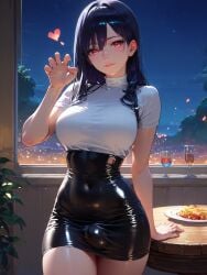 1futa absurd_res ai_generated amiiari bulge bulge_through_clothing claw_pose detailed dickgirl futa_only futanari hand_behind_back highres large_breasts leather leather_clothing pencil_skirt penis_under_clothes penis_under_dress penis_under_skirt standing thick_thighs