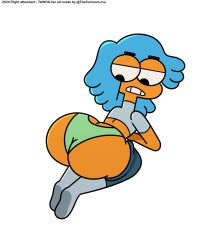 bent_over big_ass big_butt blue_hair cartoon_network clothed clothing disgusted_look flight_attendant_(the_amazing_world_of_gumball) legs_together looking_back orange_skin panties string_panties the_amazing_world_of_gumball the_cartoon_love