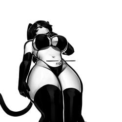 1girls 2025 animal_ears bikini black_eyes black_hair breasts cat_ears cat_tail catgirl cleavage elbow_gloves facial_markings female from_below game_mechanics gloves hidden navel original standing tagme tail tekona thick_thighs thighhighs thighs underboob wide_hips