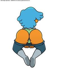 back_view bent_knees bent_over big_ass big_butt blue_hair cartoon_network clothed clothing flight_attendant_(the_amazing_world_of_gumball) orange_skin panties simple_background spread_legs the_amazing_world_of_gumball the_cartoon_love