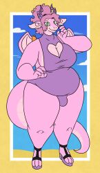 big_breasts breasts bulge bulge_through_clothing chubby cleavage dragon female huge_breasts nerdyreindeer one-piece_swimsuit tagme thick_thighs wide_hips