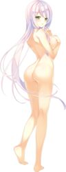 :o ashishun ass barefoot breasts female full_body green_eyes highres kuryuu_mashiro large_breasts long_hair looking_back nipples nude official_art pink_hair primal_hearts_2 solo transparent_background very_long_hair