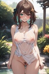 1girls ai_generated alufliniy areola areolae big_breasts breasts brown_eyes brown_hair completely_nude exhibitionism green_eyes heterochromia idol_corp idol_es looking_at_viewer meica nipples nude_female partially_clothed pubic_hair public public_nudity pussy short_hair smile solo_female tagme thighs translucent translucent_clothing transparent_clothing virtual_youtuber vtuber