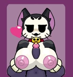 1boy 1girls big_breasts black_body black_eyes black_fur boobjob brawl_stars breasts cat_ears cum female kit_(brawl_stars) nipples penis penis_between_breasts pumpkinz6 titjob white_body white_fur