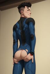 1boy ai_generated ass_focus big_ass big_butt conner_kent looking_at_viewer male_only solo superboy superboy_(conner_kent) tagme twink winking_at_viewer young_justice